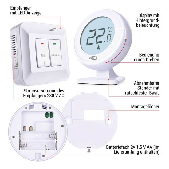 Emos Raumthermostat manuell kabellos 5-35°C variable Hysterese P5618