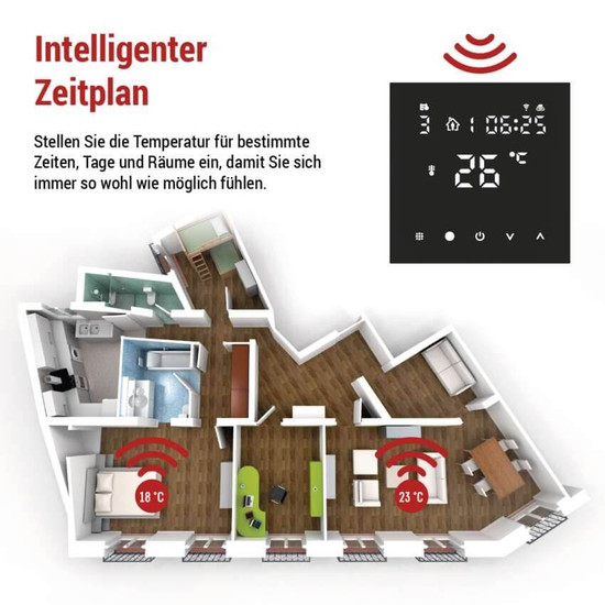 Emos Fußbodenheizungs-Thermostat GoSmart Fußbodenheizung Unterputz WiFi mit Batteriepufferung P56201BUF