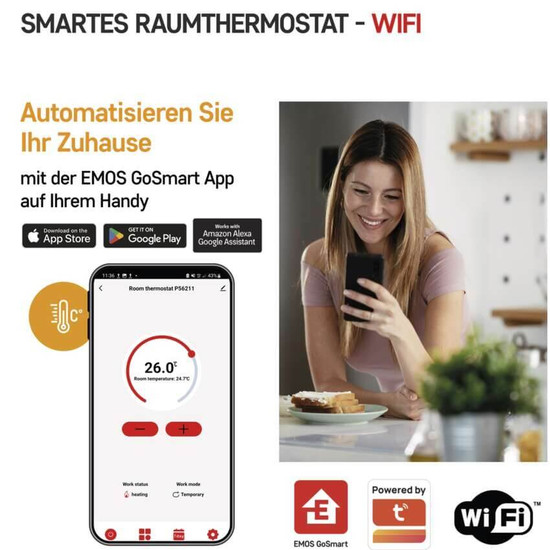 Emos Raumthermostat GoSmart WiFi programmierbar kabellos 5-35°C P56211