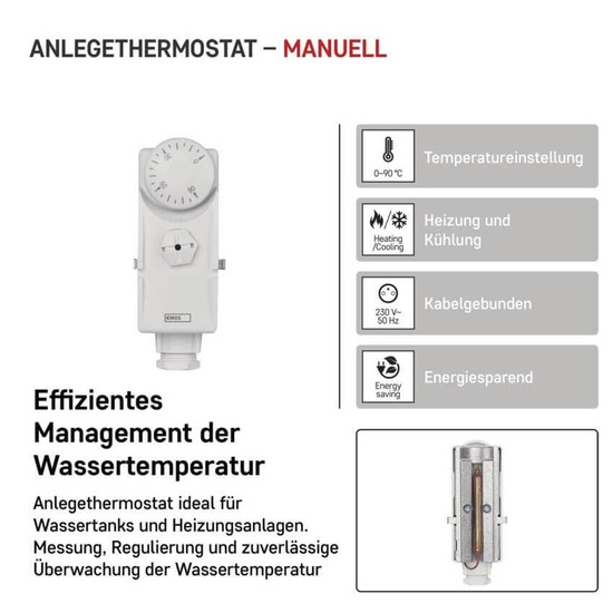 Emos Anlegethermostat Anlege-Thermostat manuell 0-90°C P5681