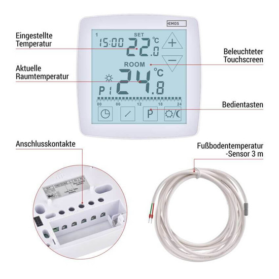 Emos Raumthermostat OpenTherm programmierbar verkabelt Fußbodenheizung P56A01