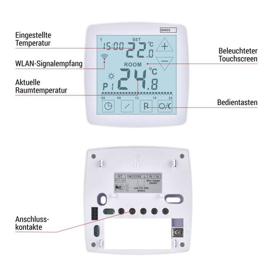 Emos Raumthermostat GoSmart WiFi programmierbar verkabelt 7-30°C P56S01