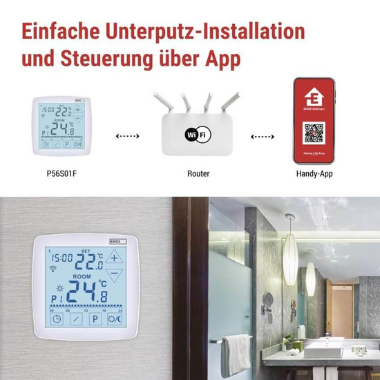 Emos Fußbodenheizungs-Thermostat GoSmart Fußbodenheizung WiFi programmierbar verkabelt P56S01F