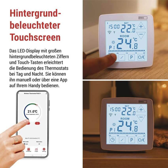 Emos Raumthermostat GoSmart WiFi programmierbar kabellos 7-30°C P56S11