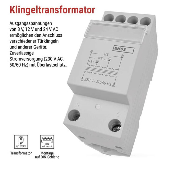 Emos Klingeltransformator 8/12/24V 0,3A für Türklingeln P57000TR