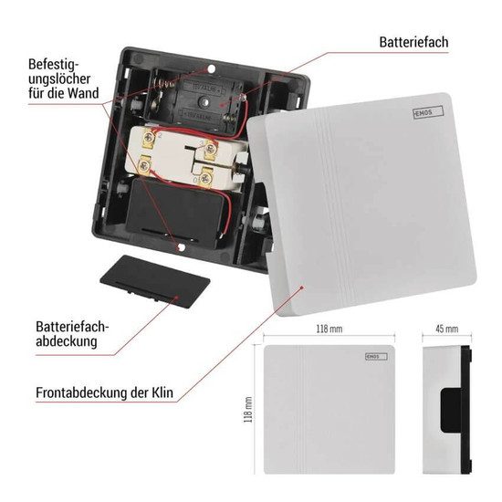 Emos Türklingel verkabelt 4x AA/Transformer ohne Lautstärkeregelung P57101