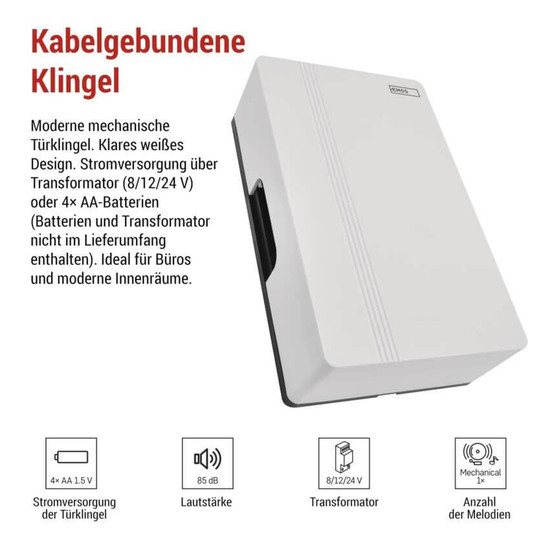 Emos Türklingel verkabelt 4x AA/Transformer ohne Lautstärkeregelung P57102