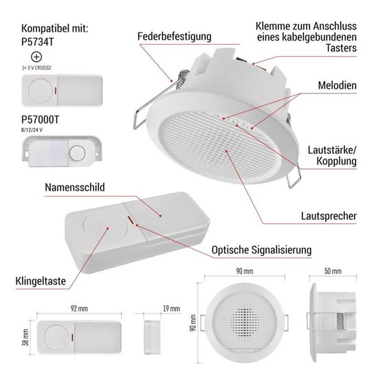 Emos Funkklingel kabellos und verkabelt 180m bis 8 Tasten P57103