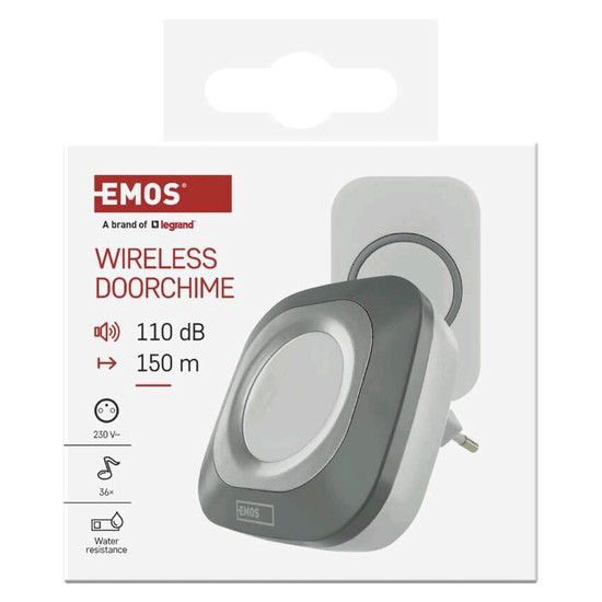 Emos Funkklingel netzbetrieben mit Blitzlicht 150m Silber P5733S
