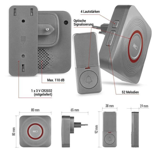Emos Funkklingel GoSmart WiFi Schwarz/Silber 150m bis 8 Tasten P5735SS