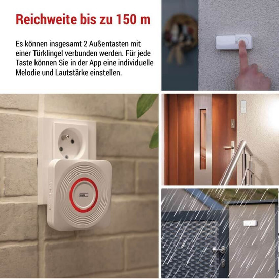 Emos Funkklingel GoSmart WiFi Weiß/Silber 150m bis 8 Tasten P5735WS
