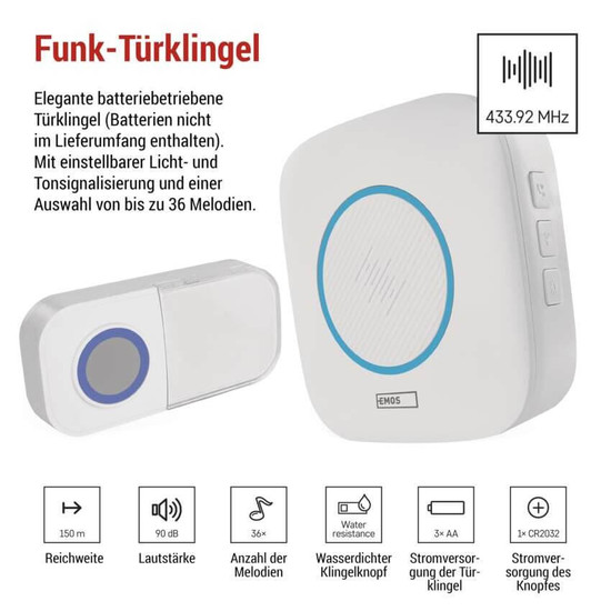 Emos Funkklingel 3x AA 150m 4 Stufen P5736