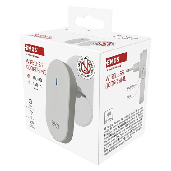 Emos Funkklingel batterielose Taste 38 Melodien Weiß P5739W
