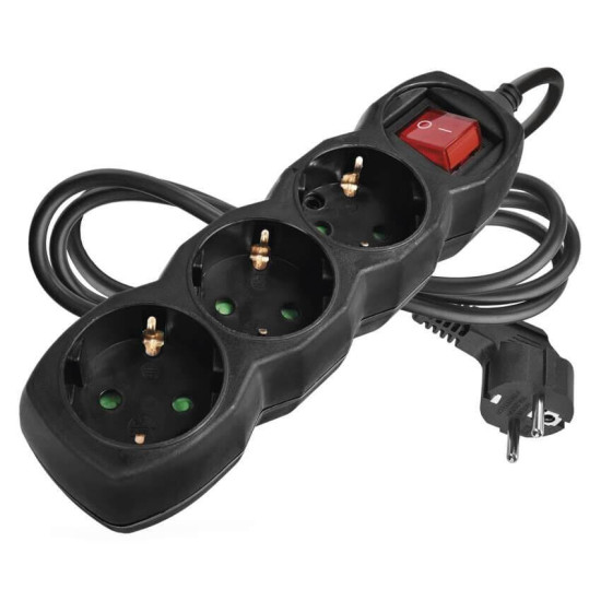 Emos Steckdosenleiste 3-fach mit Schalter 1,5m Schwarz PVC PC1321R