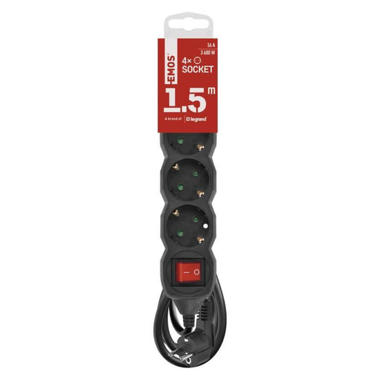 Emos Steckdosenleiste 4-fach mit Schalter 1,5m Schwarz PVC PC1421R