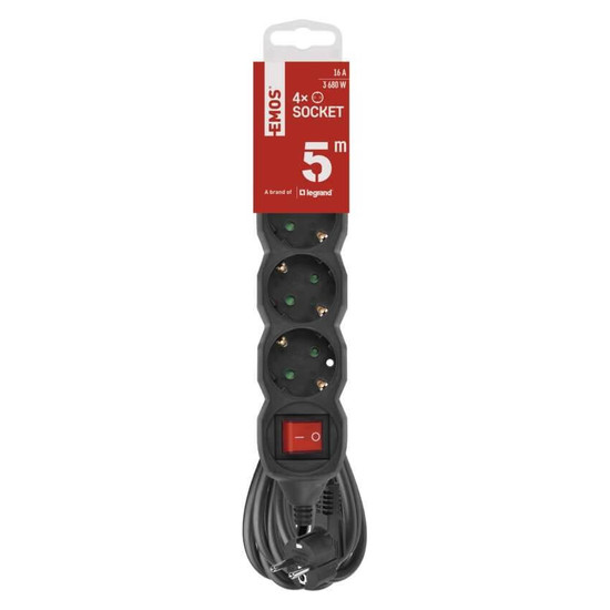 Emos Steckdosenleiste 4-fach mit Schalter 5m Schwarz PVC PC1425R