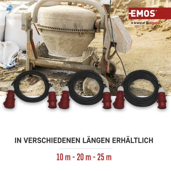 Emos Verlängerungskabel Außen CEE 5x16A 20m IP44 Gummi PM0904