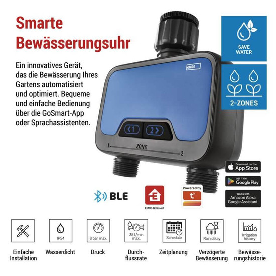 Emos Bewässerungscomputer GoSmart Bluetooth 5.0 2 Wege IP54 PW56202