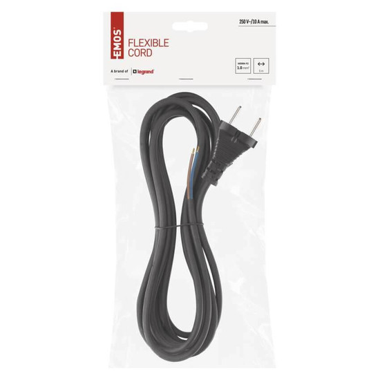 Emos Anschlussleitung Gummi/Neopren 2x1mm² 5m H05RN Schwarz S03050N