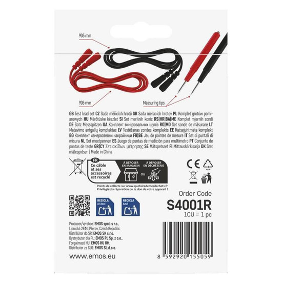 Emos Messleitungen mit Wechselspitzen 1A 30V/60V Rot Schwarz S4001R