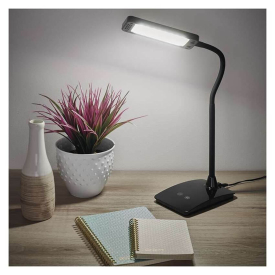 Emos LED Schreibtischleuchte 6W CCT warm-/neutral-/tageslichtweiss 3000K/4500K/6800K Schwarz 17x10,5cm Z7599B
