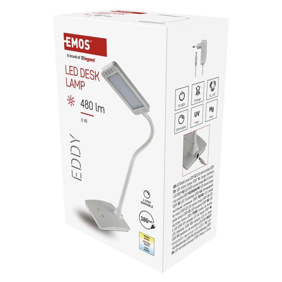 Emos LED Schreibtischleuchte 6W CCT warm-/neutral-/tageslichtweiss 3000K/4500K/6800K Weiß 17x10,5cm Z7599W