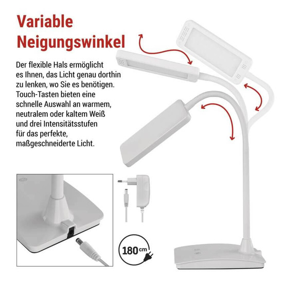Emos LED Schreibtischleuchte 6W CCT warm-/neutral-/tageslichtweiss 3000K/4500K/6800K Weiß 17x10,5cm Z7599W