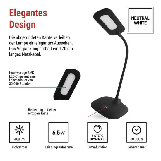 Emos LED Schreibtischleuchte 6,5W neutralweiss 4000K Schwarz 16x55cm Z7602B