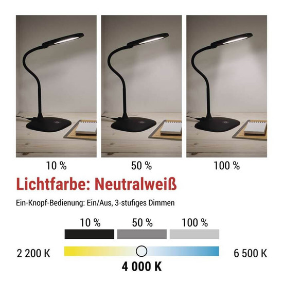 Emos LED Schreibtischleuchte 6,5W neutralweiss 4000K Schwarz 16x55cm Z7602B