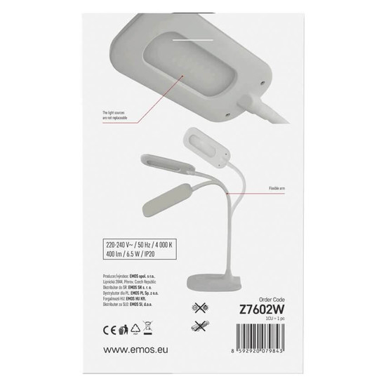 Emos LED Schreibtischleuchte 6,5W neutralweiss 4000K Weiß 16x55cm Z7602W