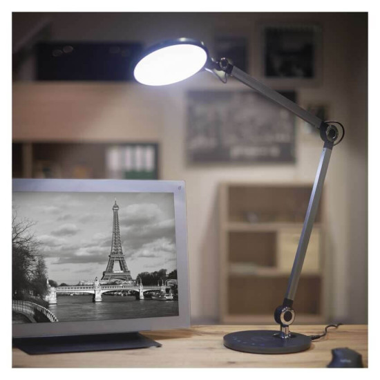 Emos LED Schreibtischleuchte 9,2W CCT warm-/neutral-/tageslichtweiss 3000K/4000K/6500K Dunkelgrau Aluminium 20x55cm Z7615