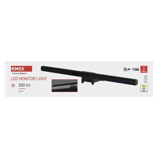Emos LED Schreibtischleuchte 5,6W CCT warm-/neutralweiss 3000K/4000K/5000K Schwarz Aluminium 46x10,5cm Z7617