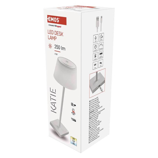 Emos LED Schreibtischleuchte 4W CCT warm-/neutralweiss 3000K/4000K/5000K Akku IP44 Weiß 33x13cm Z7630W