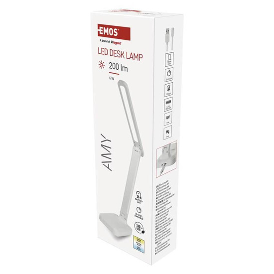 Emos LED Schreibtischleuchte 6W CCT warm-/tageslichtweiss 3000K/6500K Akku Weiß 25x24cm Z7631