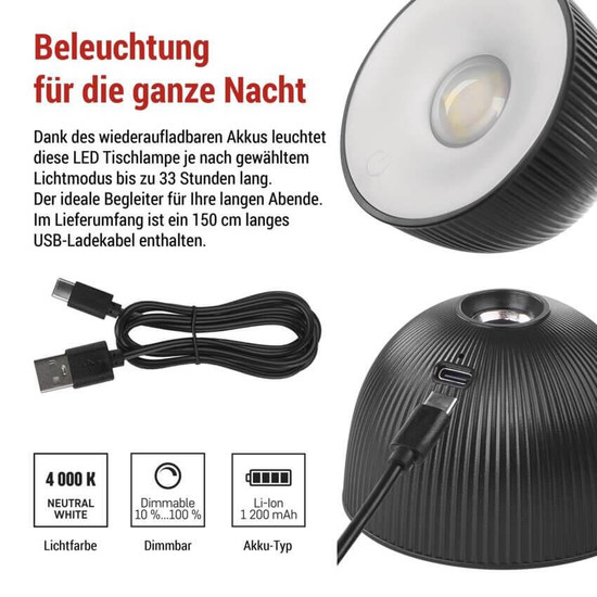 Emos LED Schreibtischleuchte 4,2W neutralweiss 4000K Akku Schwarz 40x11cm Z7635B