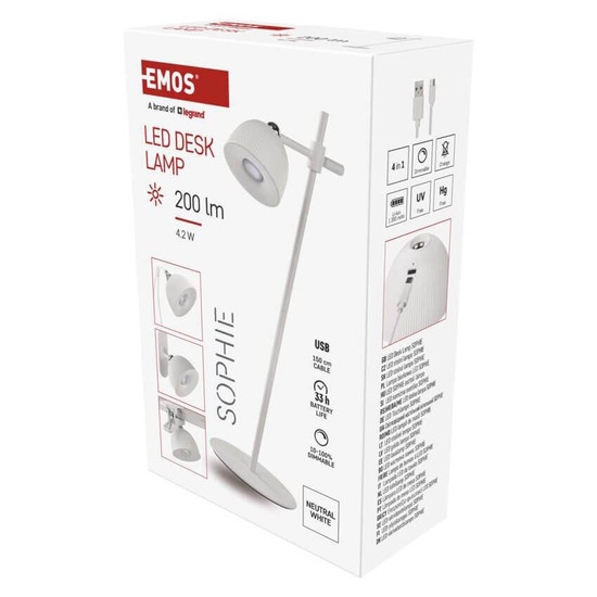 Emos LED Schreibtischleuchte 4,2W neutralweiss 4000K Akku Weiß 40x11cm Z7635W