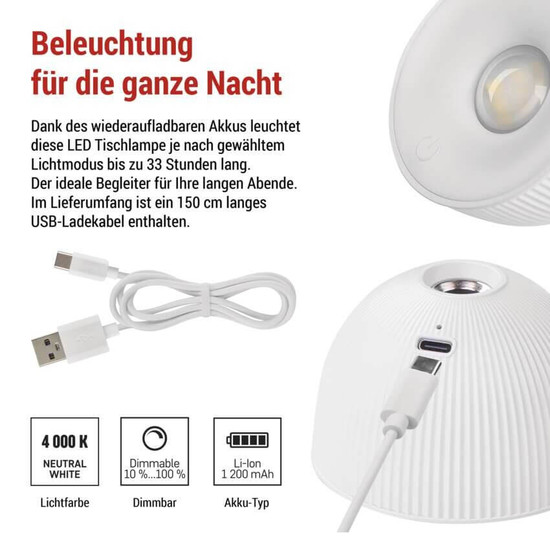 Emos LED Schreibtischleuchte 4,2W neutralweiss 4000K Akku Weiß 40x11cm Z7635W