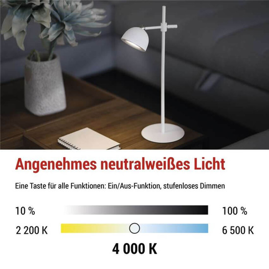 Emos LED Schreibtischleuchte 4,2W neutralweiss 4000K Akku Weiß 40x11cm Z7635W