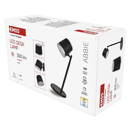 Emos LED Schreibtischleuchte 6W CCT warm-/neutral-/tageslichtweiss 3000K/4000K/6500K Akku Schwarz Aluminium 25x10cm Z7636B