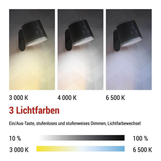 Emos LED Schreibtischleuchte 6W CCT warm-/neutral-/tageslichtweiss 3000K/4000K/6500K Akku Schwarz Aluminium 25x10cm Z7636B