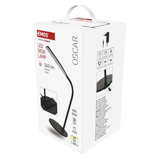 Emos LED Schreibtischleuchte 5,5W CCT warm-/neutral-/tageslichtweiss 3000K/4000K/5700K Schwarz 30cm Z7637B