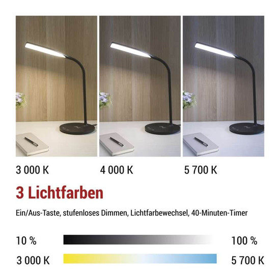 Emos LED Schreibtischleuchte 5,5W CCT warm-/neutral-/tageslichtweiss 3000K/4000K/5700K Schwarz 30cm Z7637B