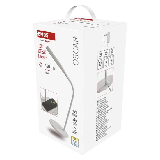 Emos LED Schreibtischleuchte 5,5W CCT warm-/neutral-/tageslichtweiss 3000K/4000K/5700K Weiß 30cm Z7637W