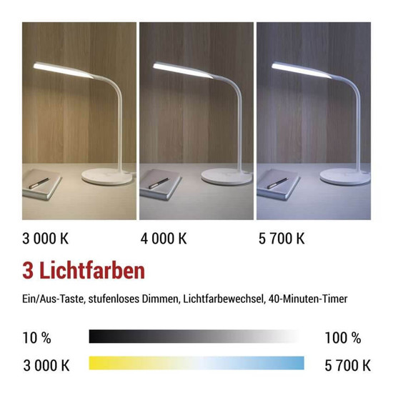 Emos LED Schreibtischleuchte 5,5W CCT warm-/neutral-/tageslichtweiss 3000K/4000K/5700K Weiß 30cm Z7637W