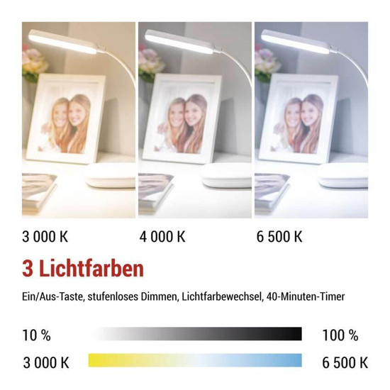 Emos LED Schreibtischleuchte 12W CCT warm-/neutral-/tageslichtweiss 3000K/4000K/6500K Weiß 30cm Z7638W