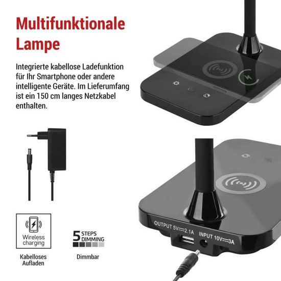 Emos LED Schreibtischleuchte 5,5W CCT warm-/neutralweiss 2700K/4500K Schwarz 35cm Z7639