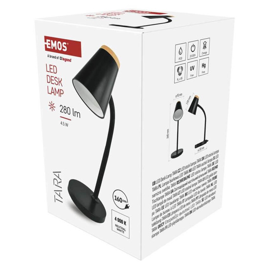 Emos LED Schreibtischleuchte 4,5W neutralweiss 4000K Schwarz 13x13cm Z7641B