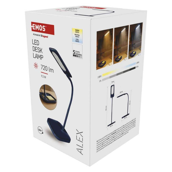Emos LED Schreibtischleuchte 9,2W CCT warm-/tageslichtweiss 3000K/6000K dimmbar Blau 15,5x15,5cm Z7644BL