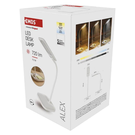 Emos LED Schreibtischleuchte 9,2W CCT warm-/tageslichtweiss 3000K/6000K dimmbar Weiß 15,5x15,5cm Z7644W