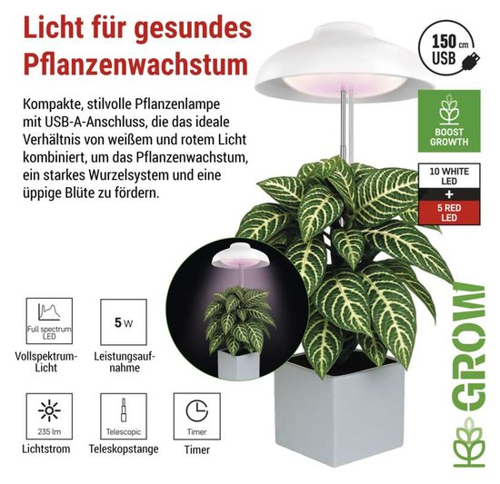 Emos LED Pflanzenleuchte 5W neutralweiss 3500K Weiß 11x11cm Z7901